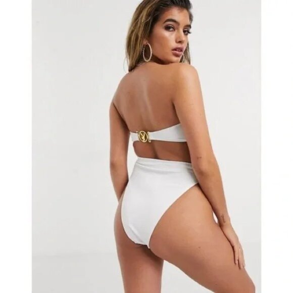 Playboy Misguided bikini bottoms Buckle Ribbed High Cheeky Waist Size 8 swimsuit - Picture 2 of 13